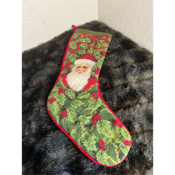 Vintage Needlepoint Christmas Stocking 21" Santa Claus Santa Father Christmas